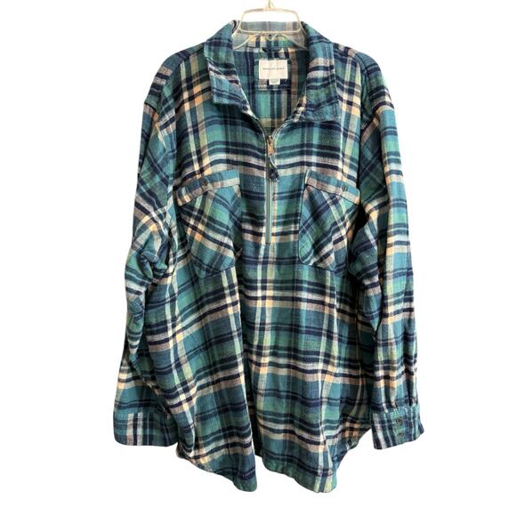American Eagle Women’s Blue Plaid Flannel 3/4 Zip Top Sz XXL - Picture 2 of 5